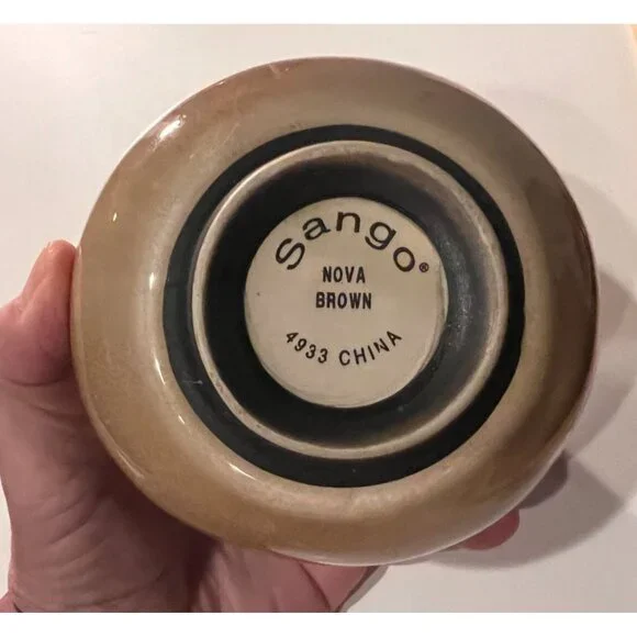 Vintage Sango Pottery Nova Brown #4933 Canister Sugar Bowl Jar with Lid 4.75” - Picture 4 of 8